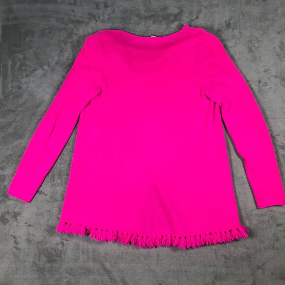 Lilly Pulitzer Sweater Womens Small Pink 100% Cashmere Wrap Fringe Button - Picture 4 of 7